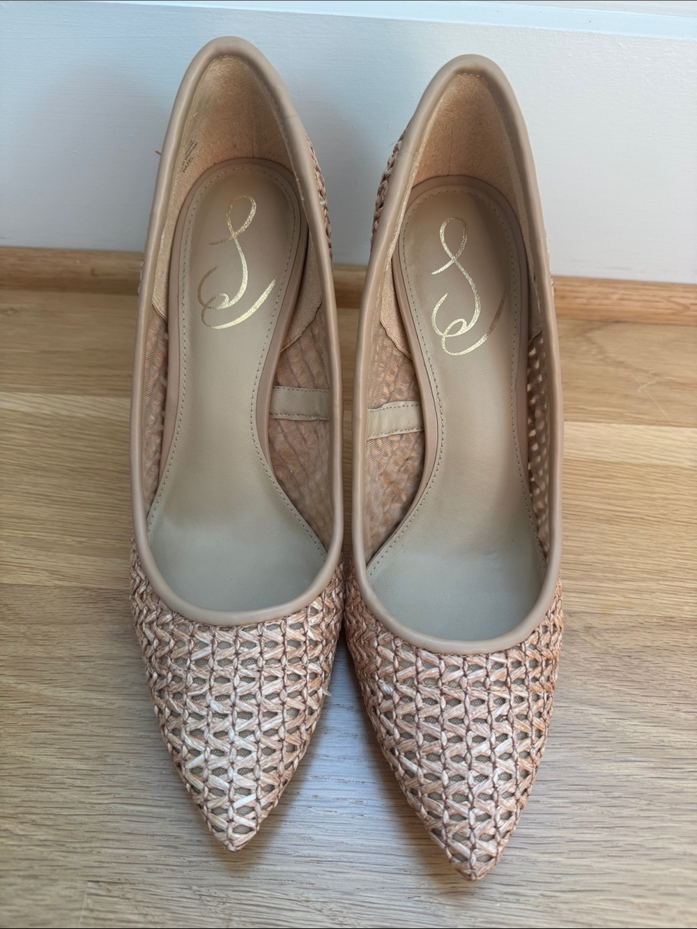 Sam Edelman Woven Pointed-Toe Flats in Beige/Nude